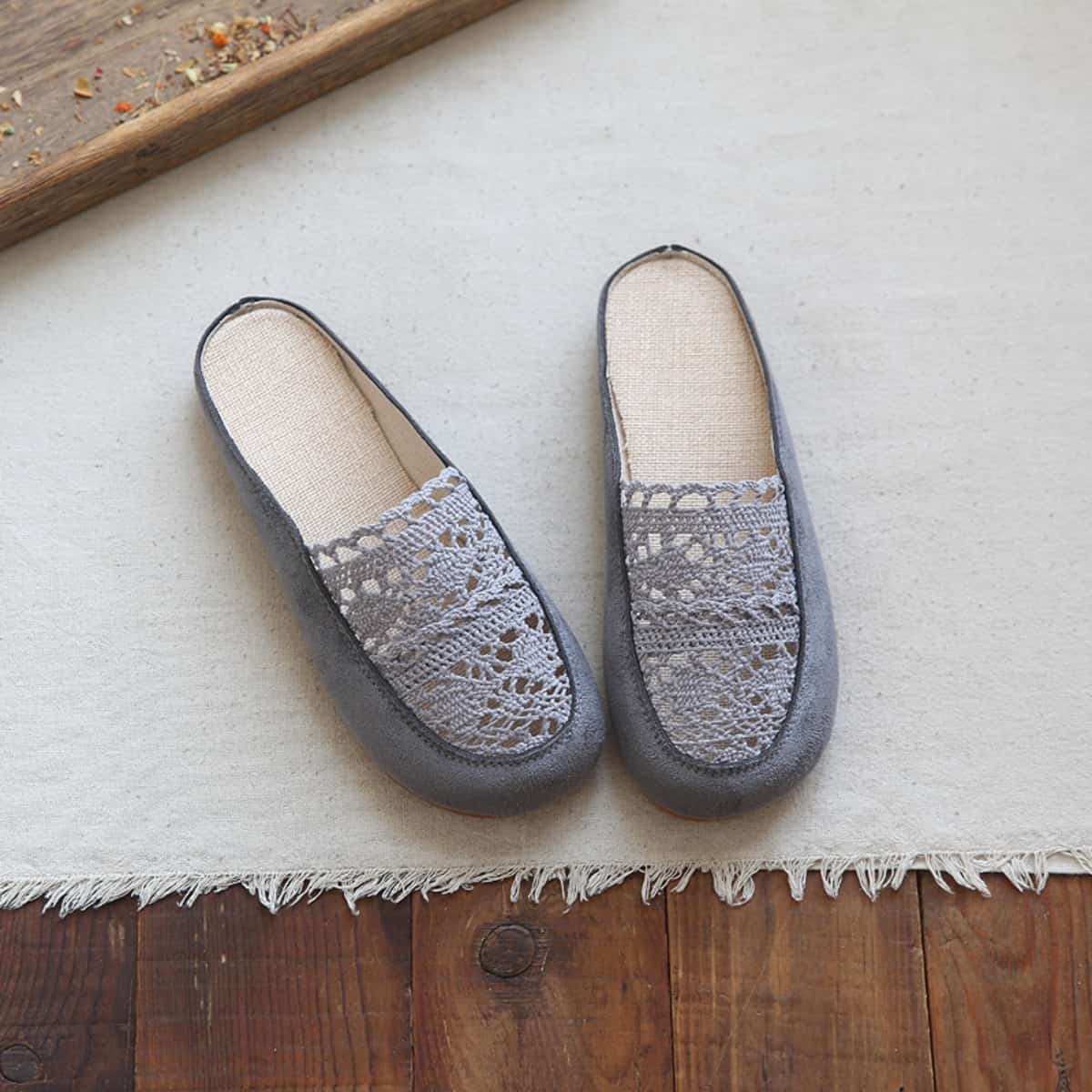 Hollow bag head flat shoes half slippers summer cotton and linen comfortable breathable sandals women