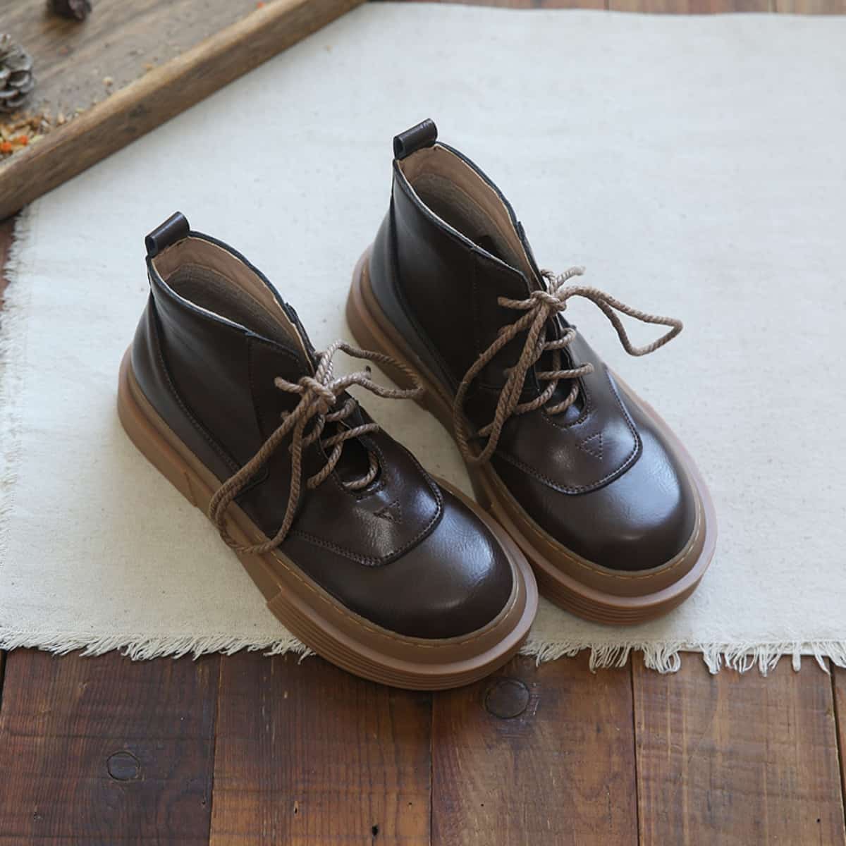 Glossy round head lace-up platform big head shoes short boots Martin boots women