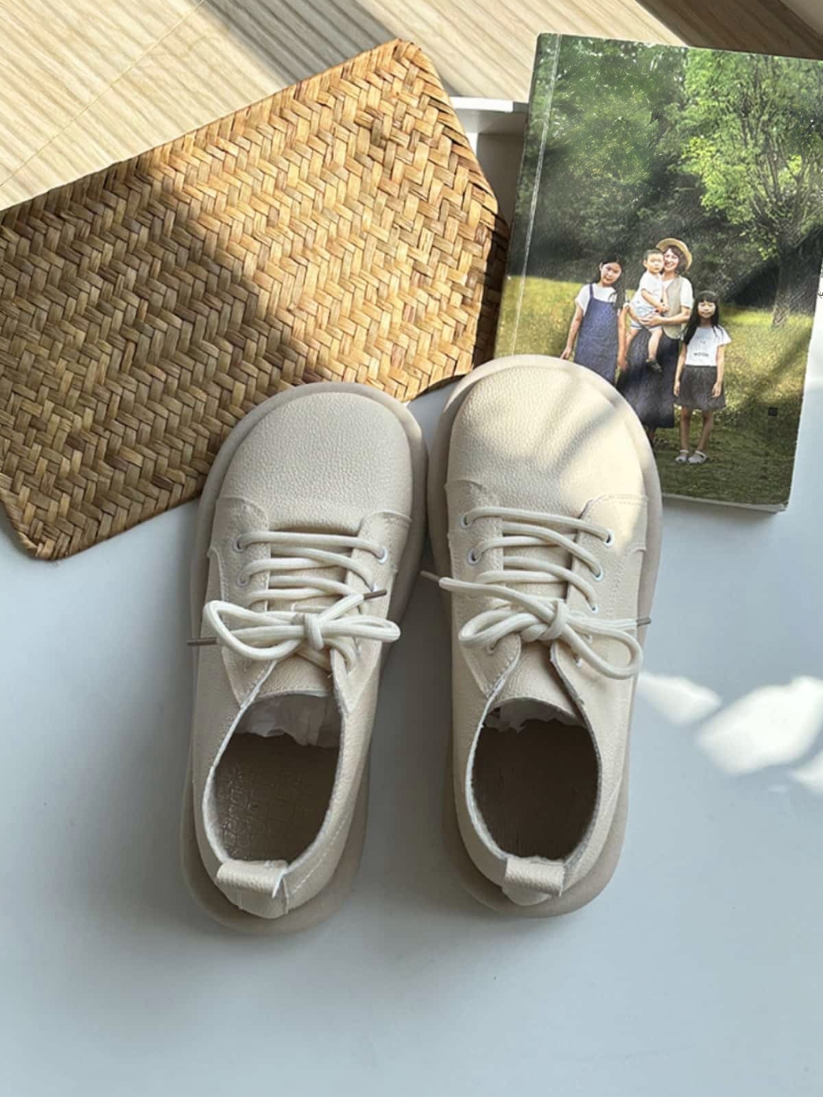 Round head lace-up flat boots New comfortable soft-soled low-heeled short boots