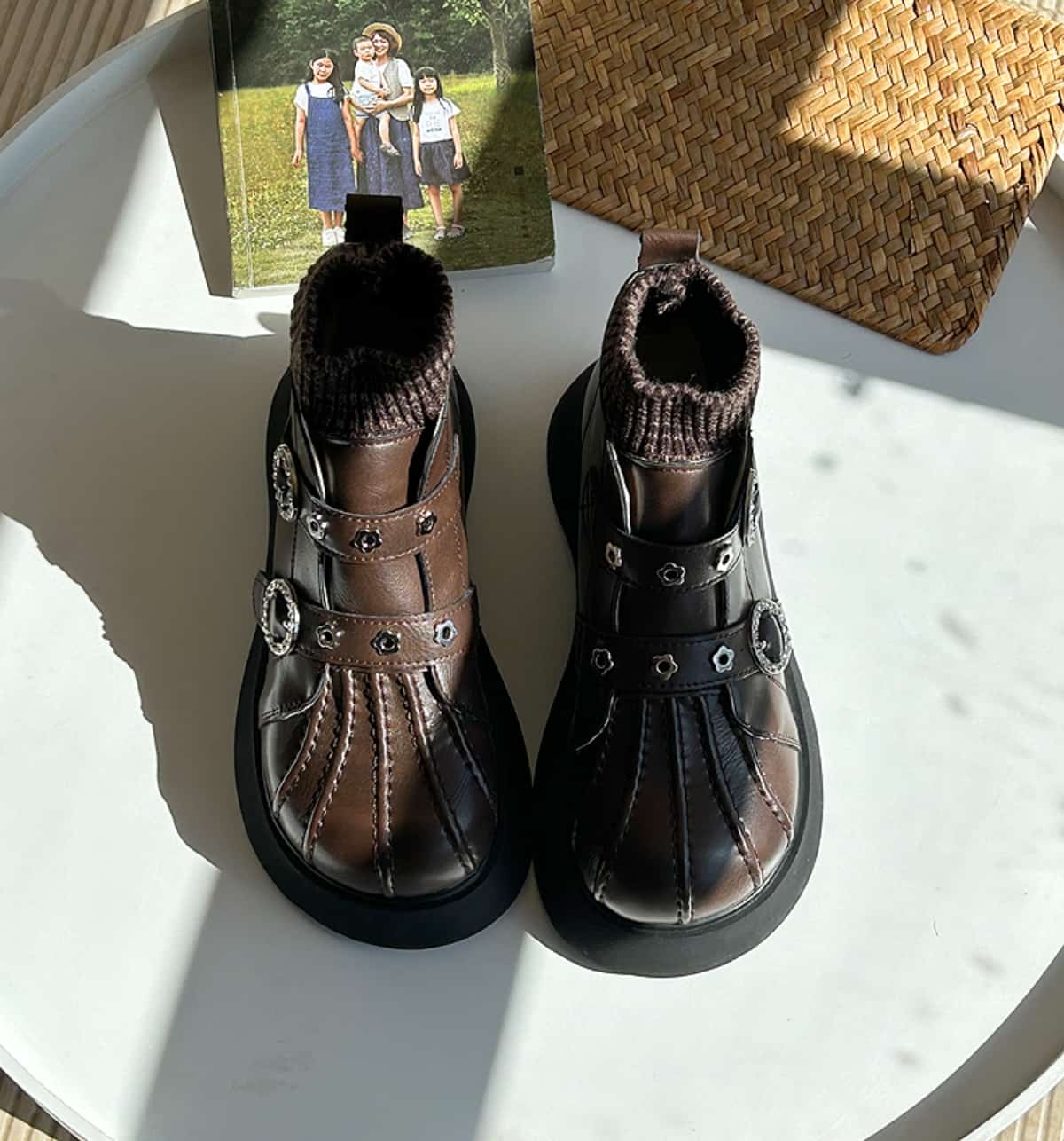 Wool mouth round head thick sole big head shoes winter warm muffin bottom fashion short boots women