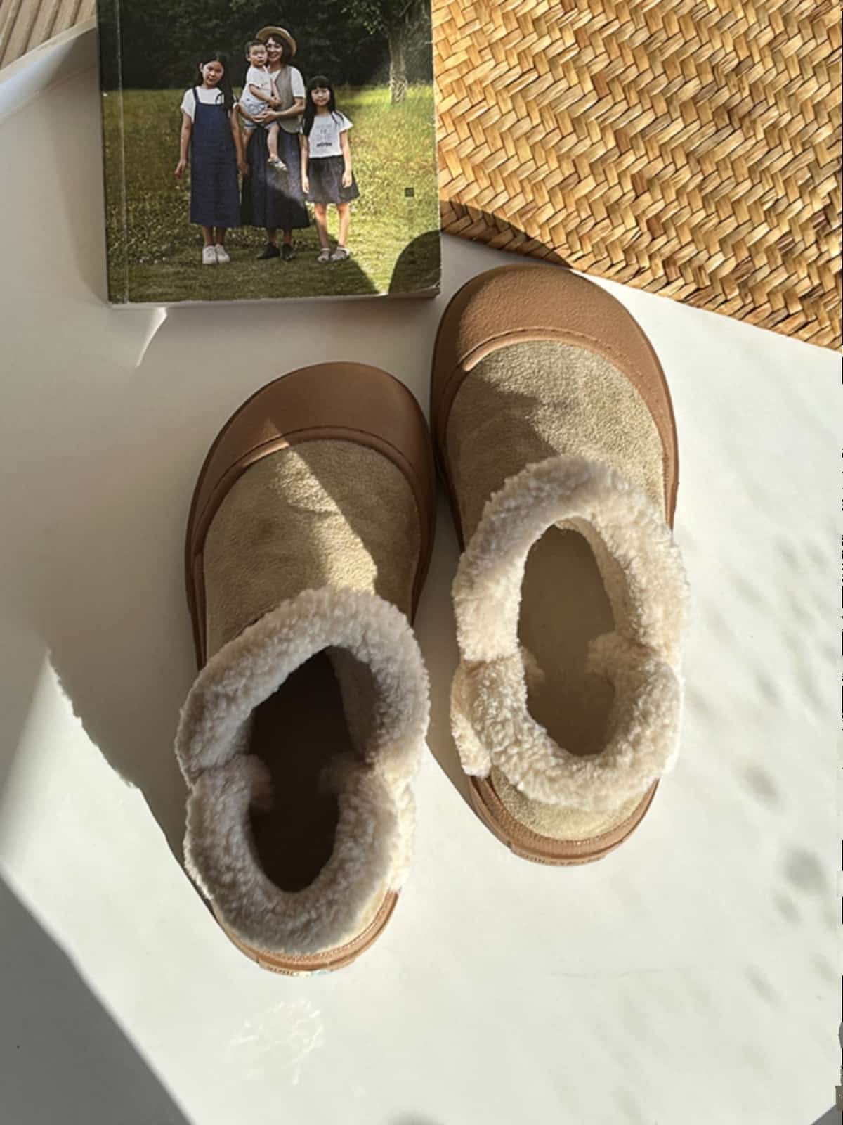 Imitation lamb wool round head flat-bottomed short boots, cute winter warm snow boots