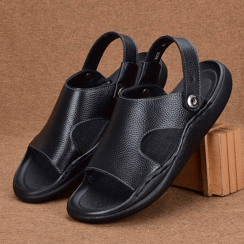 Summer leather beach shoes men's breathable cowhide sandals men's soft-soled casual lightweight non-slip slippers