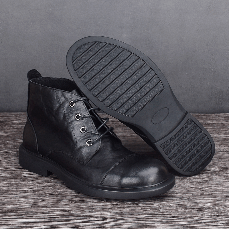 First layer cowhide Martin boots men's genuine leather autumn mid-top high-top leather shoes lace-up short boots black leather boots