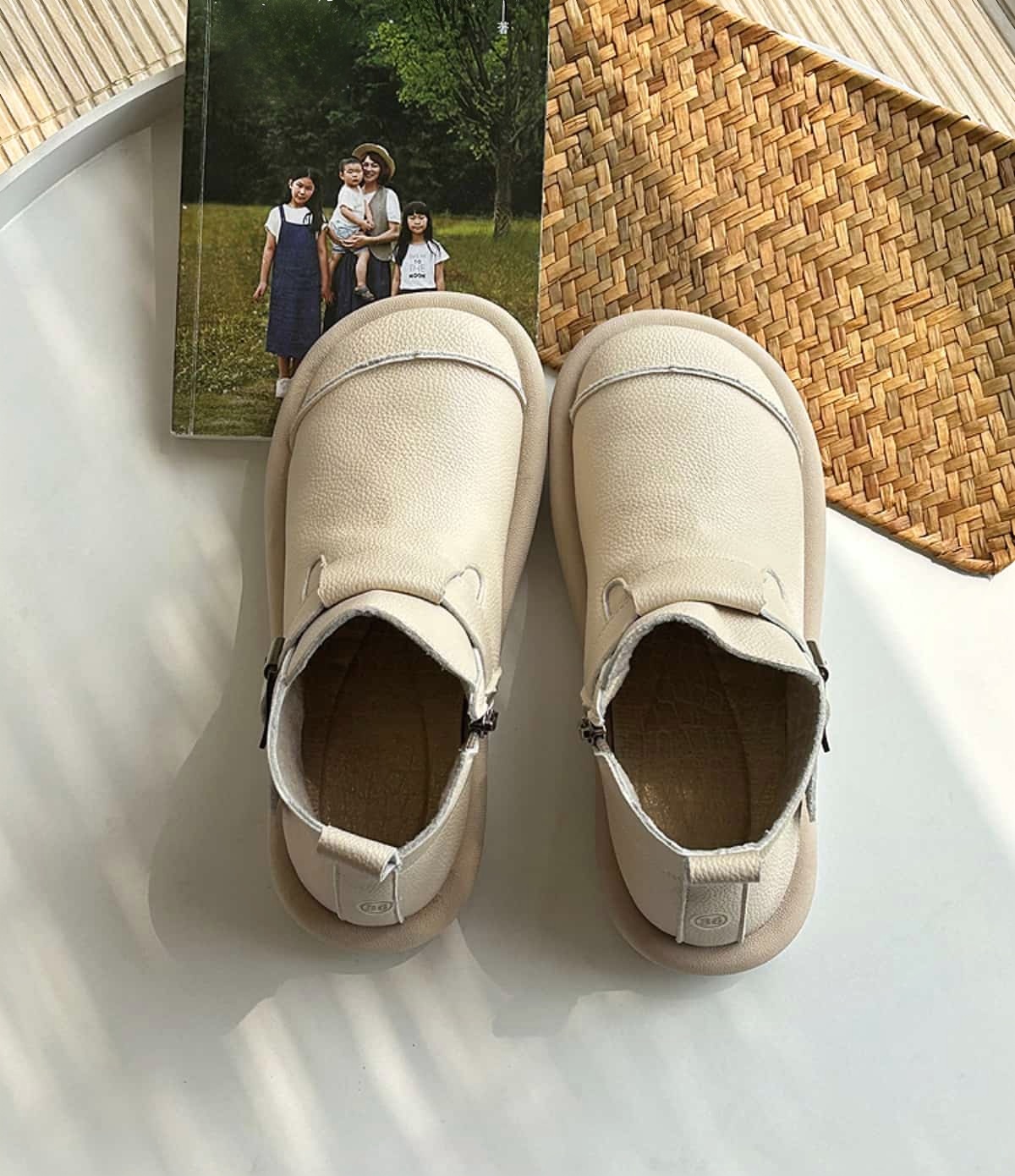 Round head flat bottom short boots new belt buckle fashionable soft sole boots