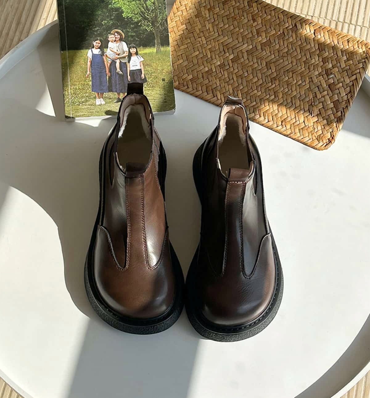 Round head platform big head shoes autumn and winter velvet fashion middle heel  boots short boots women