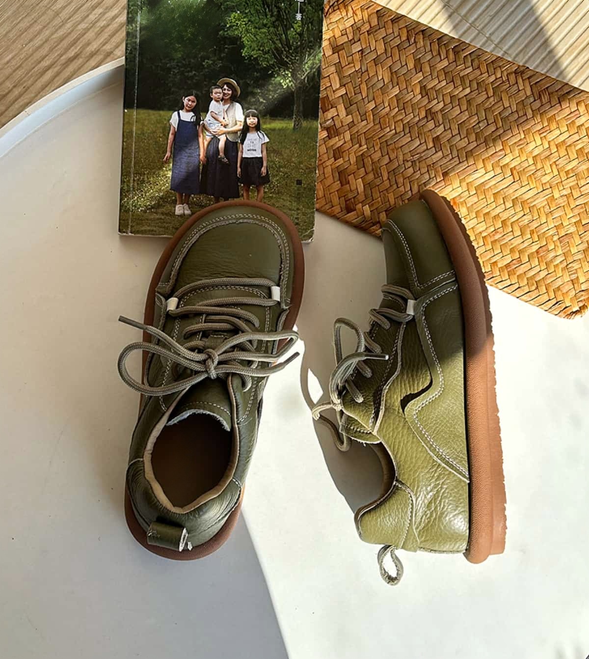 Leather round head lace-up little white shoes spring versatile student flat-soled German training shoes