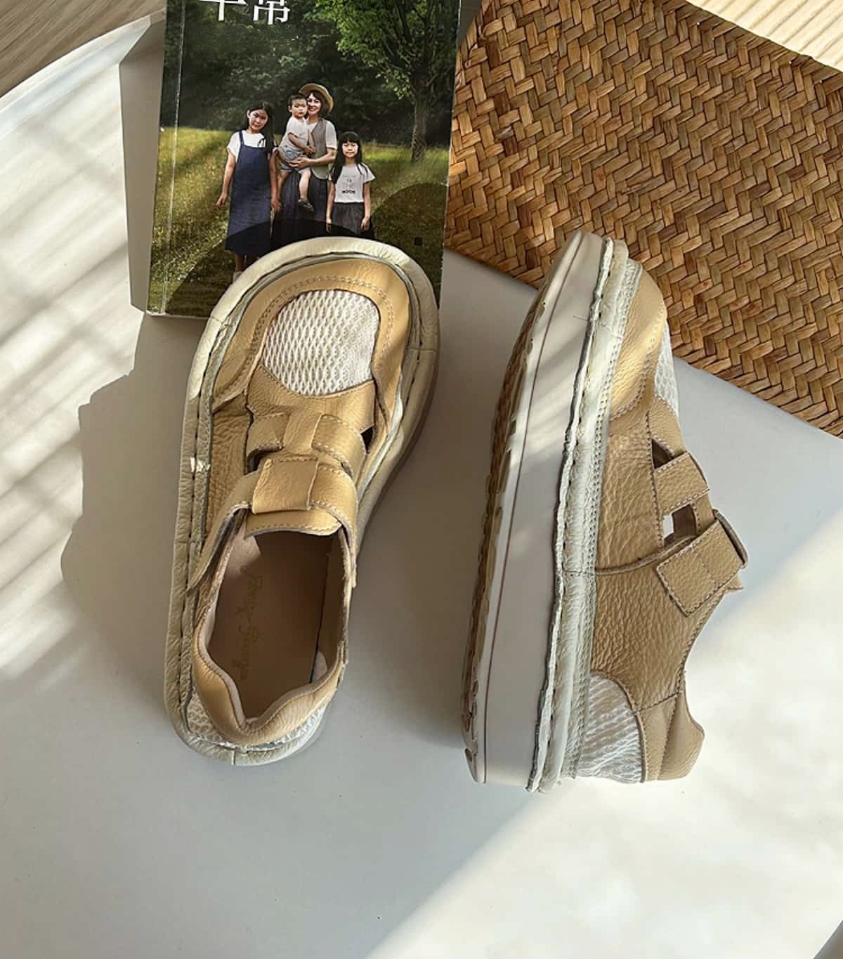 Handmade cowhide little white shoes women's platform muffin shoes summer breathable mesh shoes college wind big head shoes sports shoes