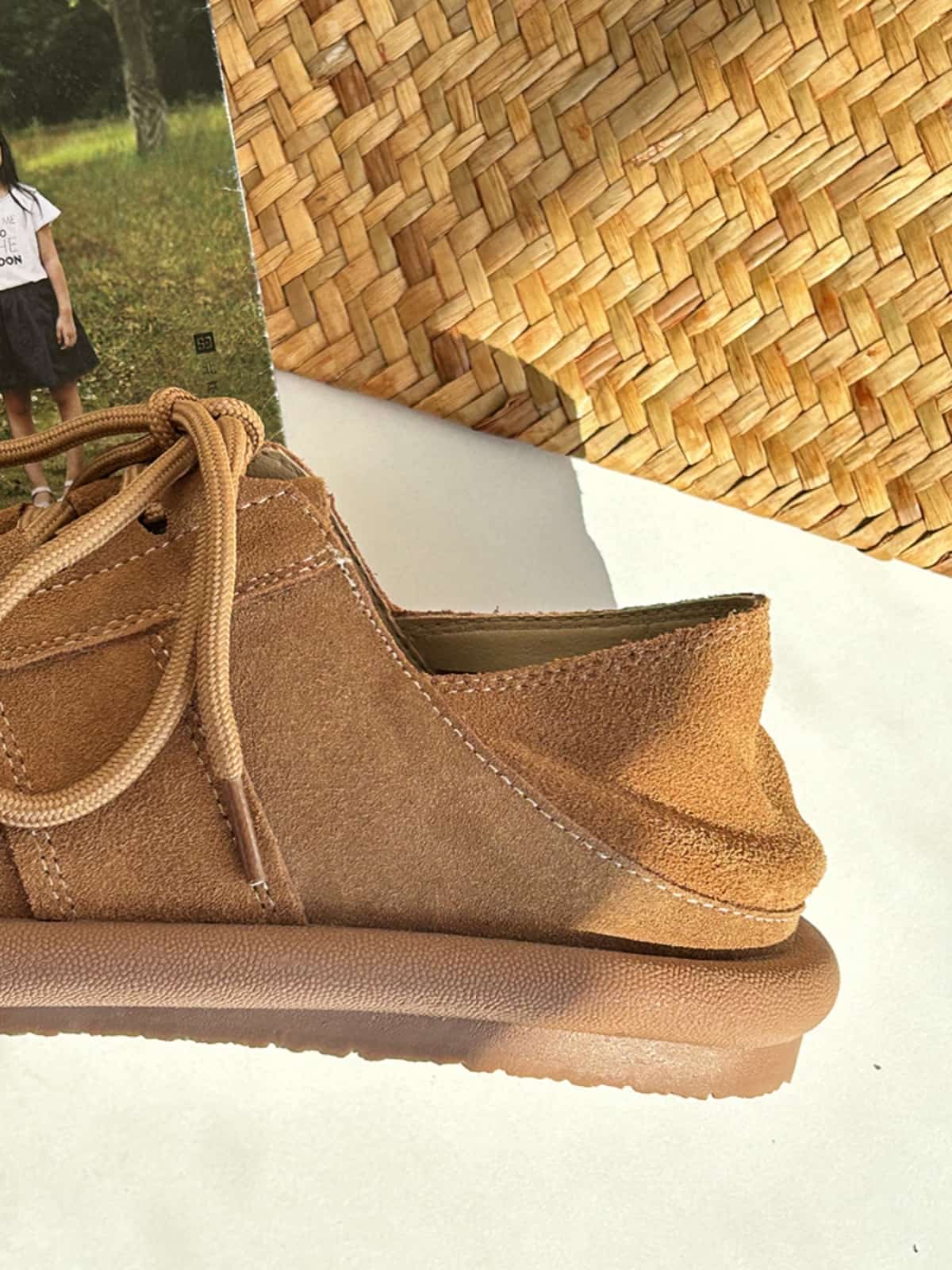 Leather round head lace-up flat shoes spring and summer new soft-soled comfortable single shoes