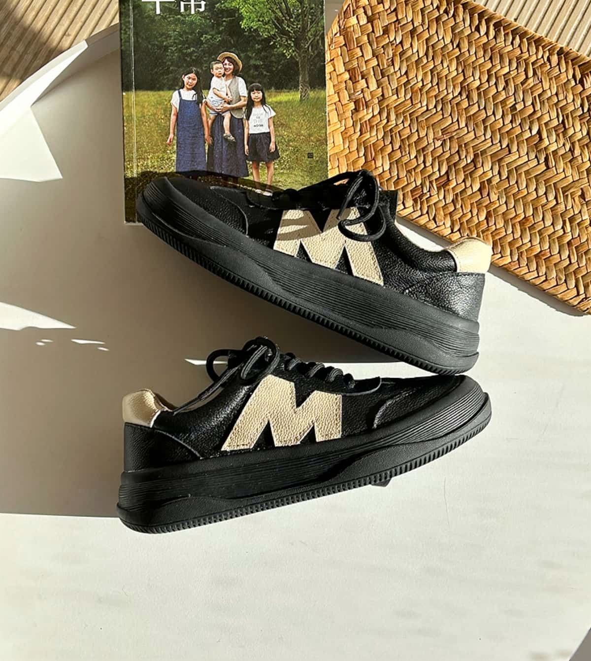 Leather round head lace-up platform shoes handsome versatile little white shoes women