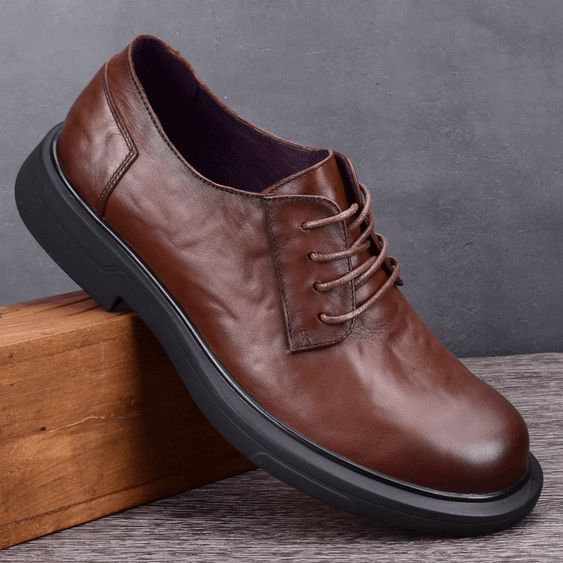 Leather Fashion Breathable Shock Absorption Thick-soled Round Head Casual Leather Shoes Soft Leather Versatile Men's Business Shoes