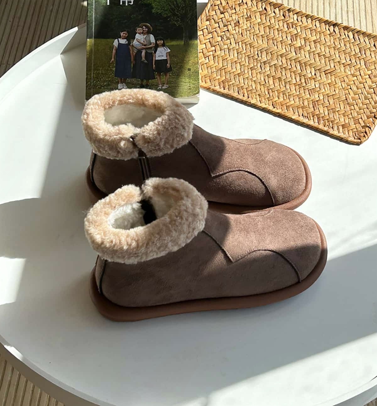 Suede round head flat bottom short boots winter cute plush warm snow boots