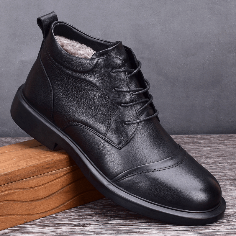 Winter men's shoes leather velvet warm high-top shoes business men's leather shoes soft sole lightweight non-slip Martin boots