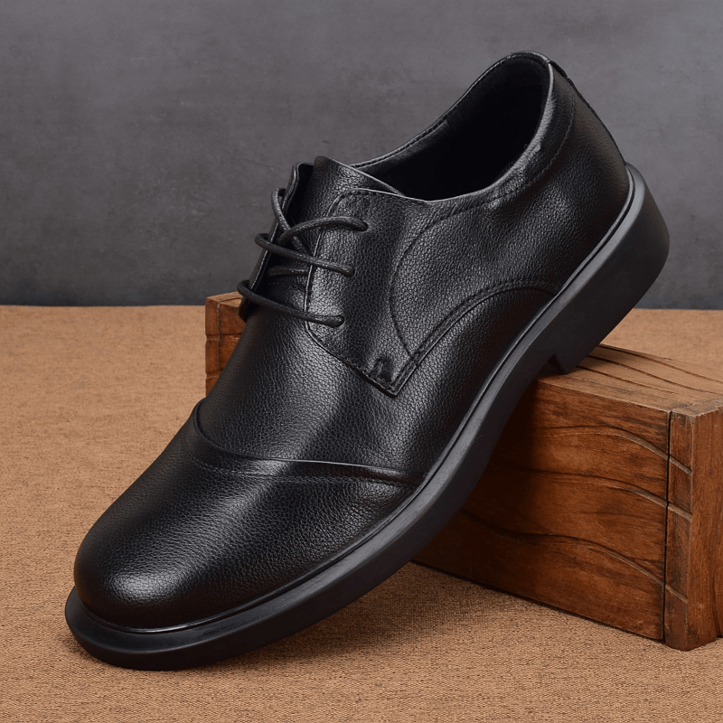 Business casual shoes wide feet thick soles round head breathable men's leather shoes leather lace-up first layer cowhide three-joint men's shoes
