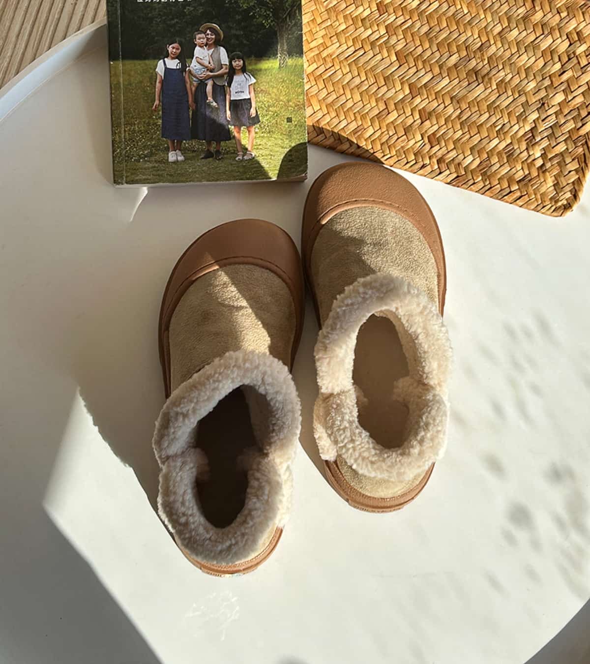 Imitation lamb wool round head flat-bottomed short boots, cute winter warm snow boots