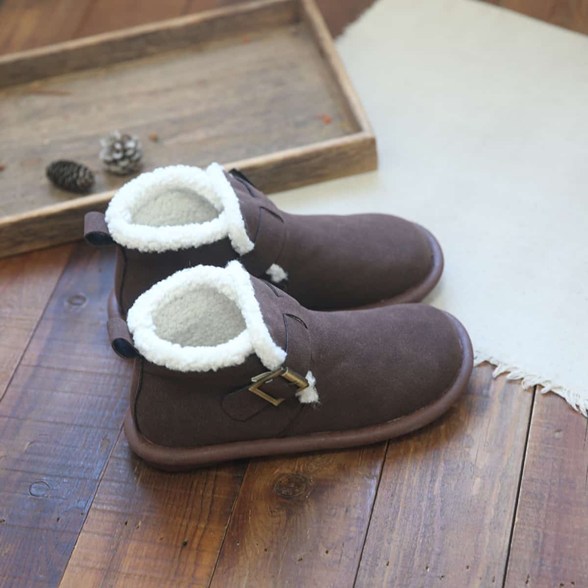 Imitation lamb wool round head flat-bottomed short boots winter low-heeled comfortable snow boots