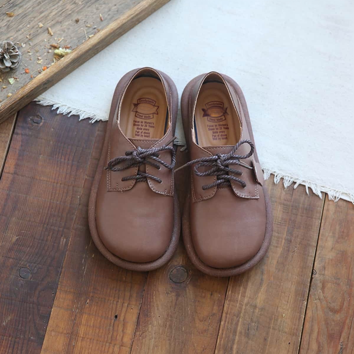 Leather round head lace-up flats, new comfortable small leather shoes, single shoes