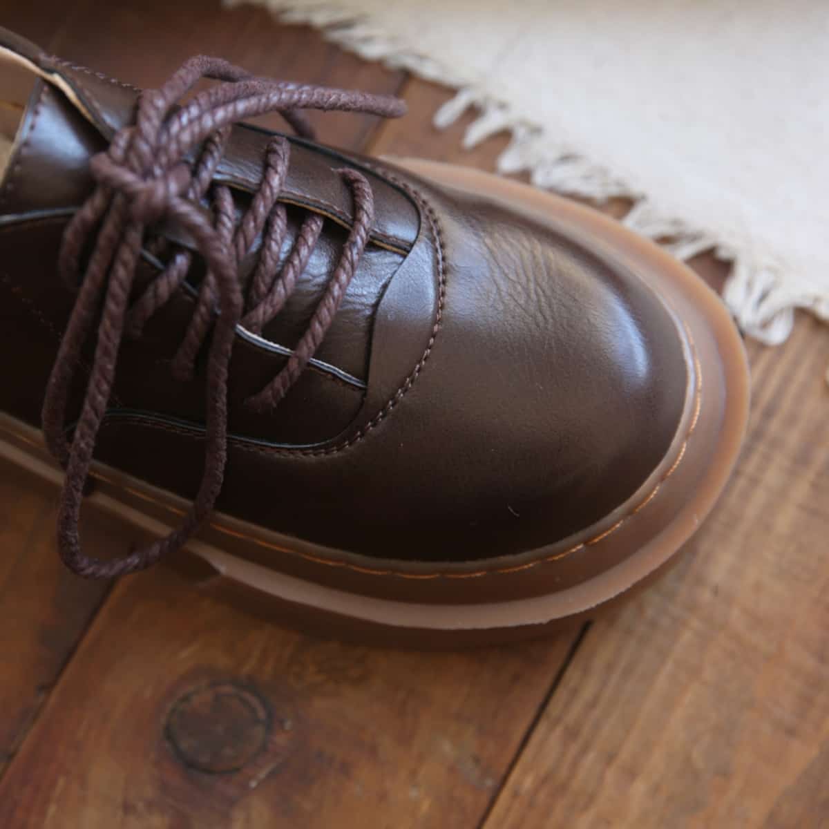 Glossy round head lace-up thick-soled big head shoes deep mouth versatile small leather shoes single shoes