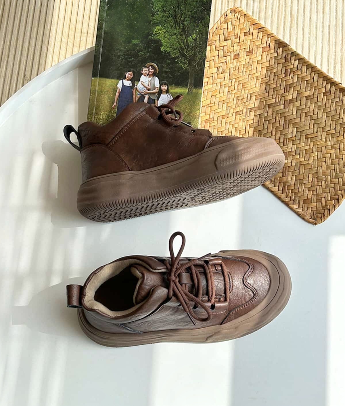 Round head lace-up platform shoes new personality versatile high-top small leather shoes women