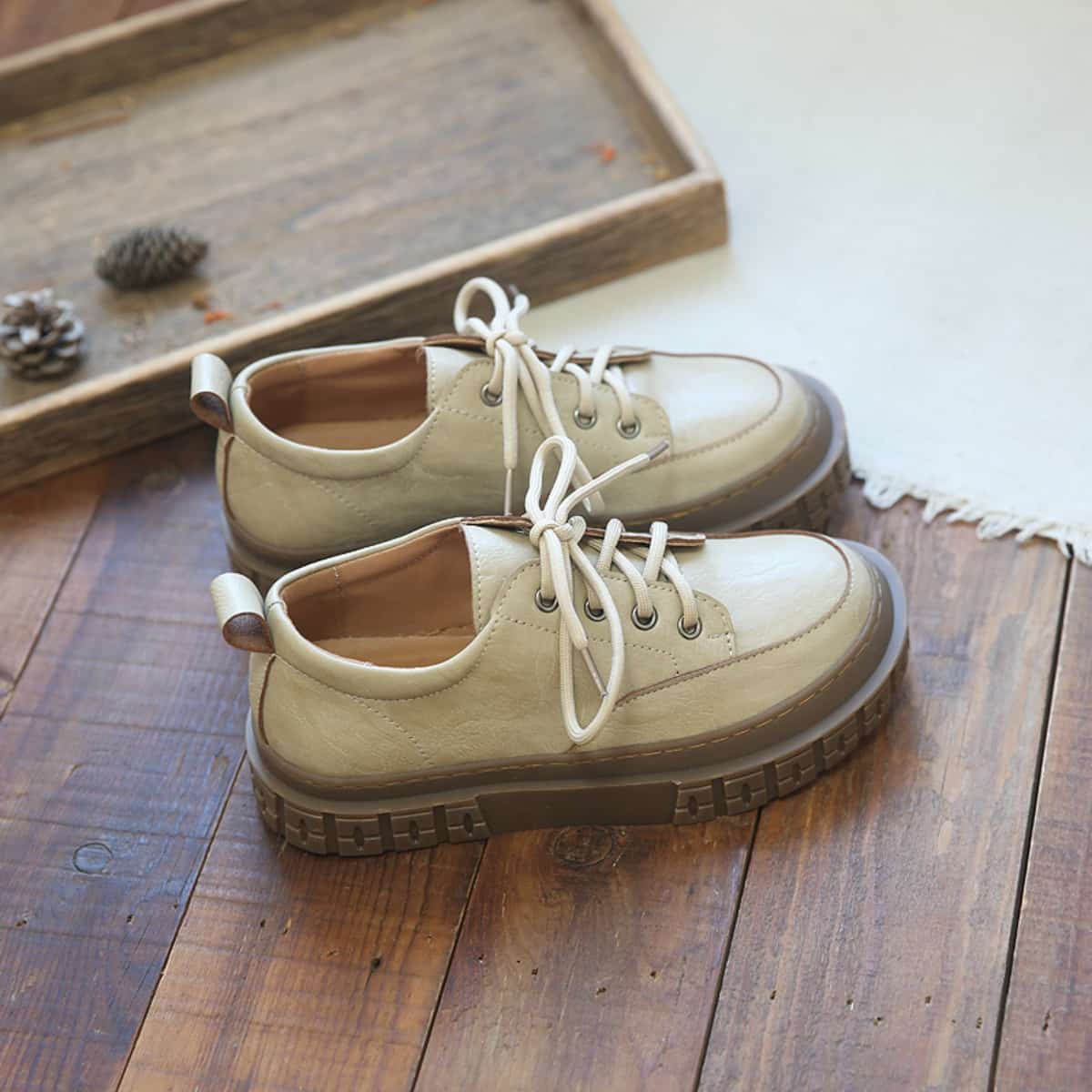 Round head lace-up platform big head shoes student black versatile shoes single shoes women