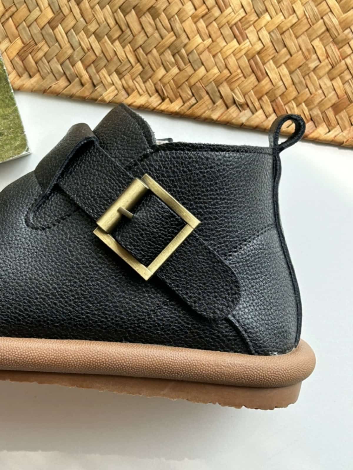 Round head flat bottom short boots new belt buckle fashionable soft sole boots