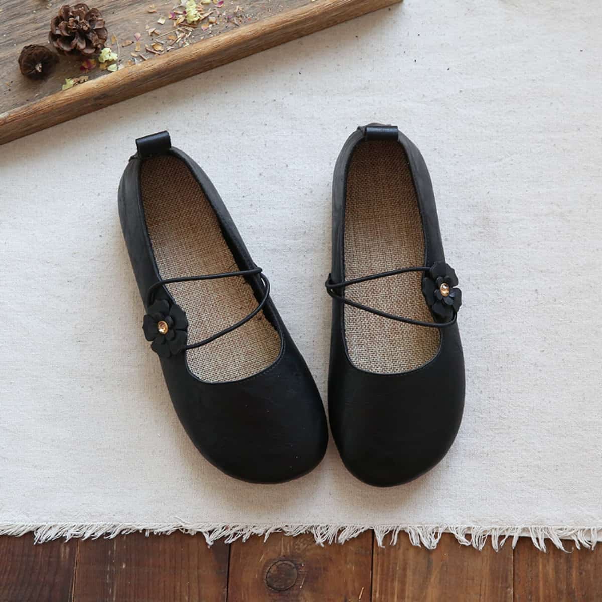 Small fresh petal bag head flat shoes handmade comfortable cotton and linen word with shallow mouth single shoes women