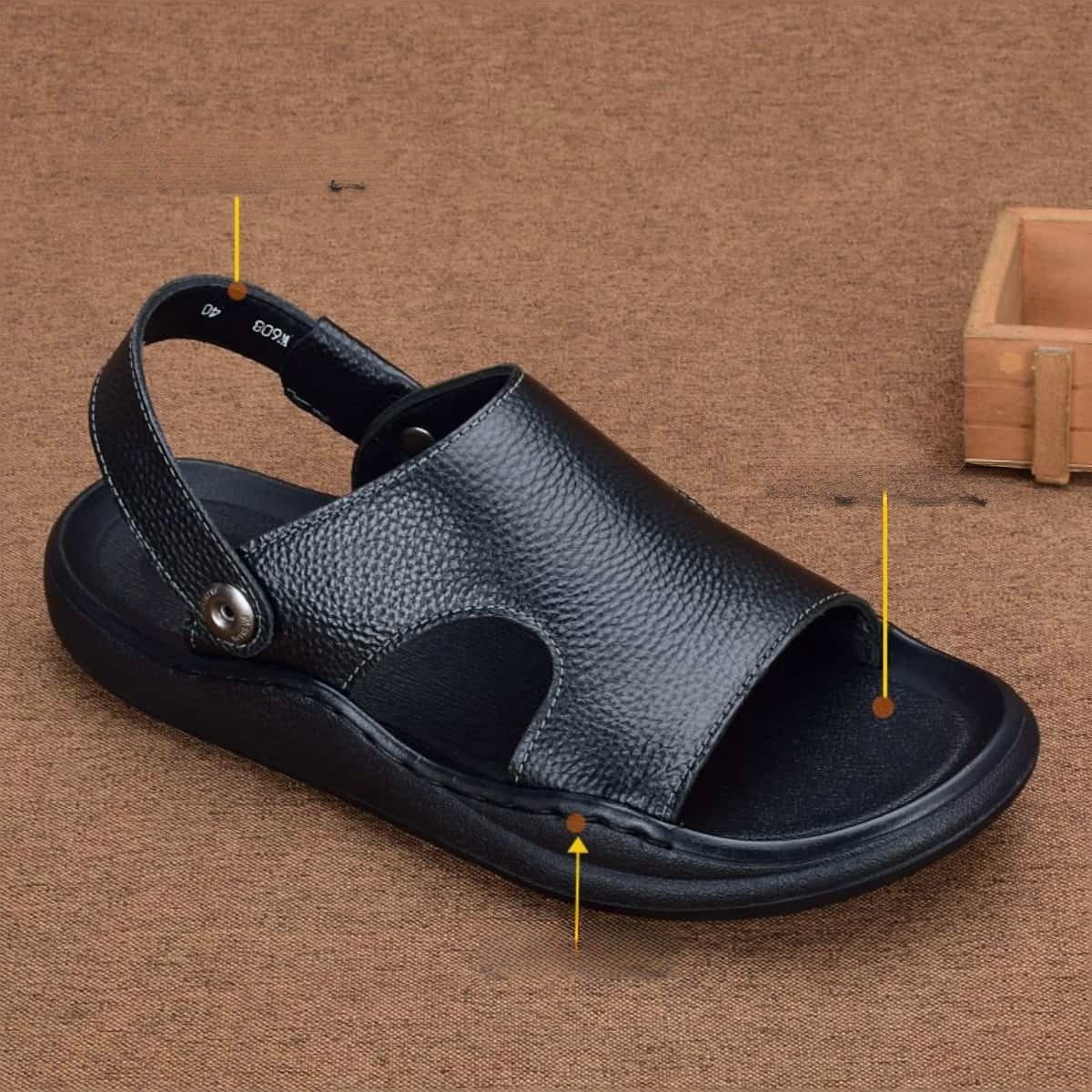 Summer leather beach shoes men's breathable cowhide sandals men's soft-soled casual lightweight non-slip slippers