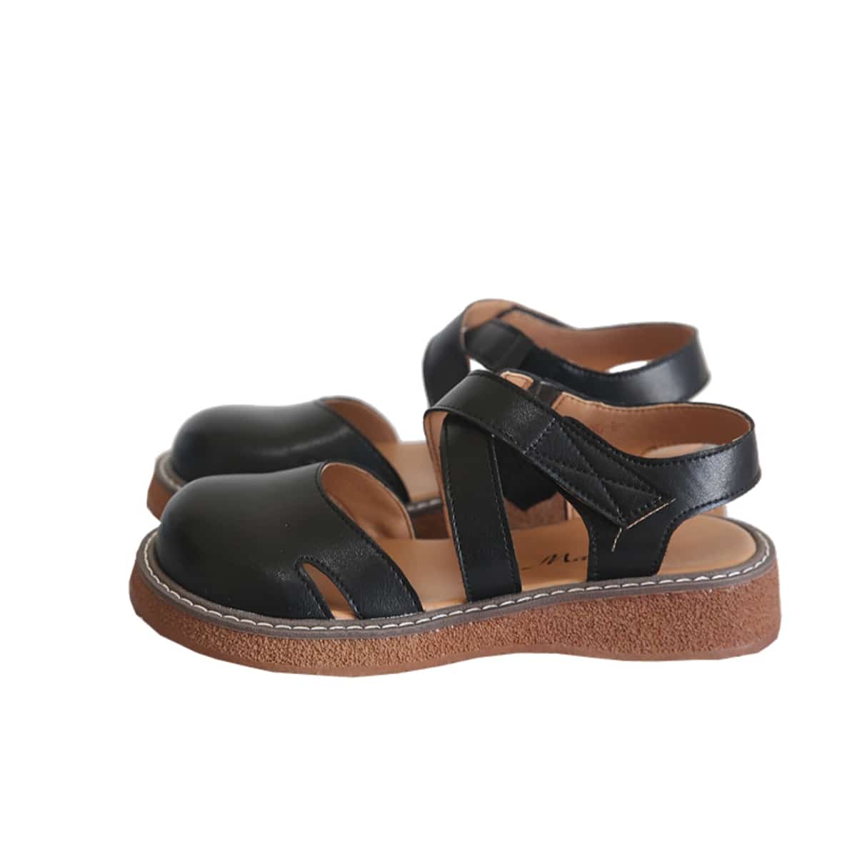 Leather hollow bag head platform big head shoes summer cross strap middle heel Roman sandals