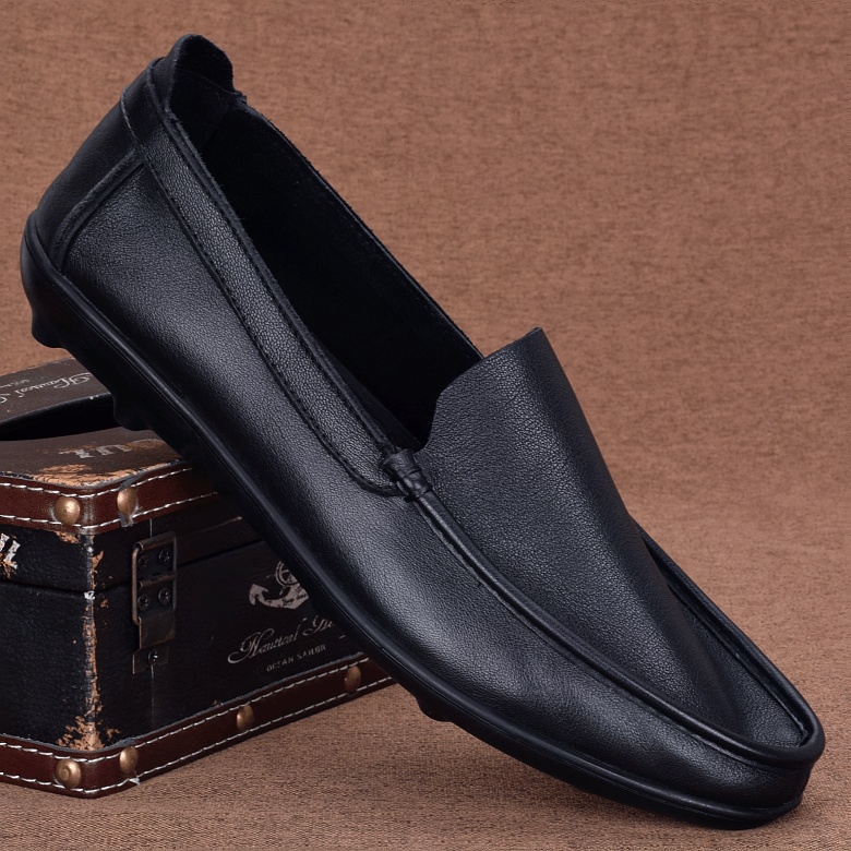 Summer breathable men's Doudou shoes trendy soft leather driving shoes youth soft sole single layer casual leather shoes genuine leather