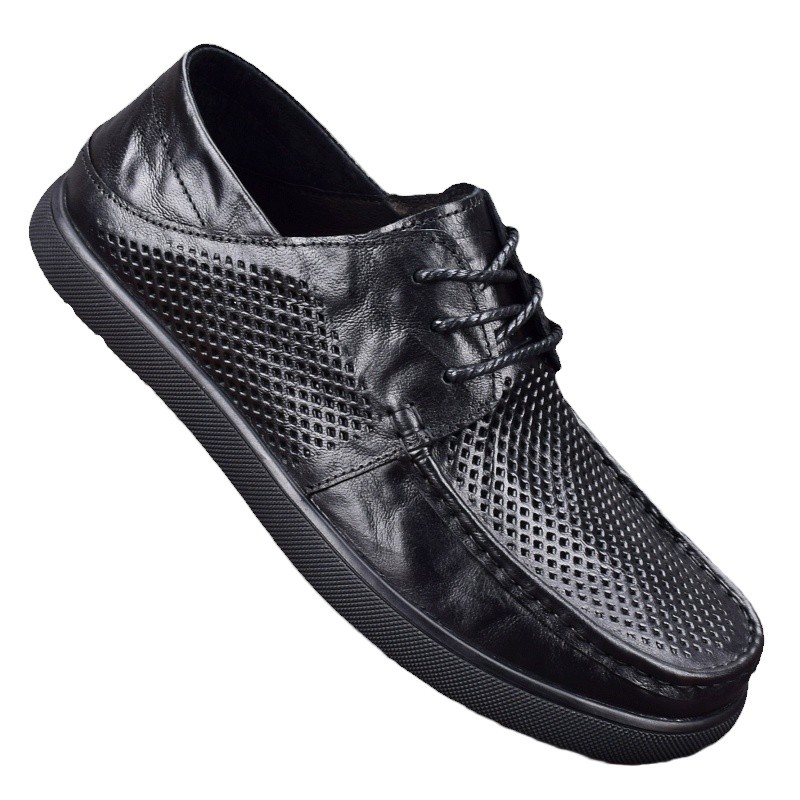 Men's shoes first layer cowhide summer hollow leather shoes men's breathable leather soft sole British punched hole shoes
