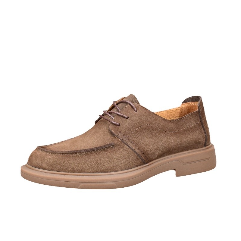 British style fashion round head leather shoes men's genuine leather lace-up men's shoes soft sole soft leather low top big head single shoes