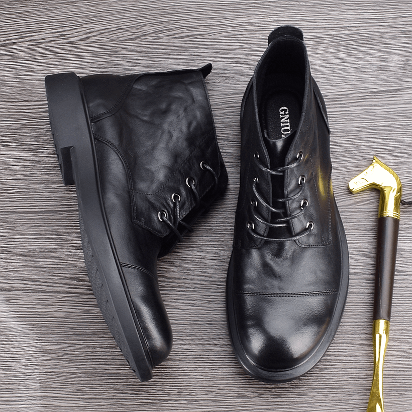 First layer cowhide Martin boots men's genuine leather autumn mid-top high-top leather shoes lace-up short boots black leather boots