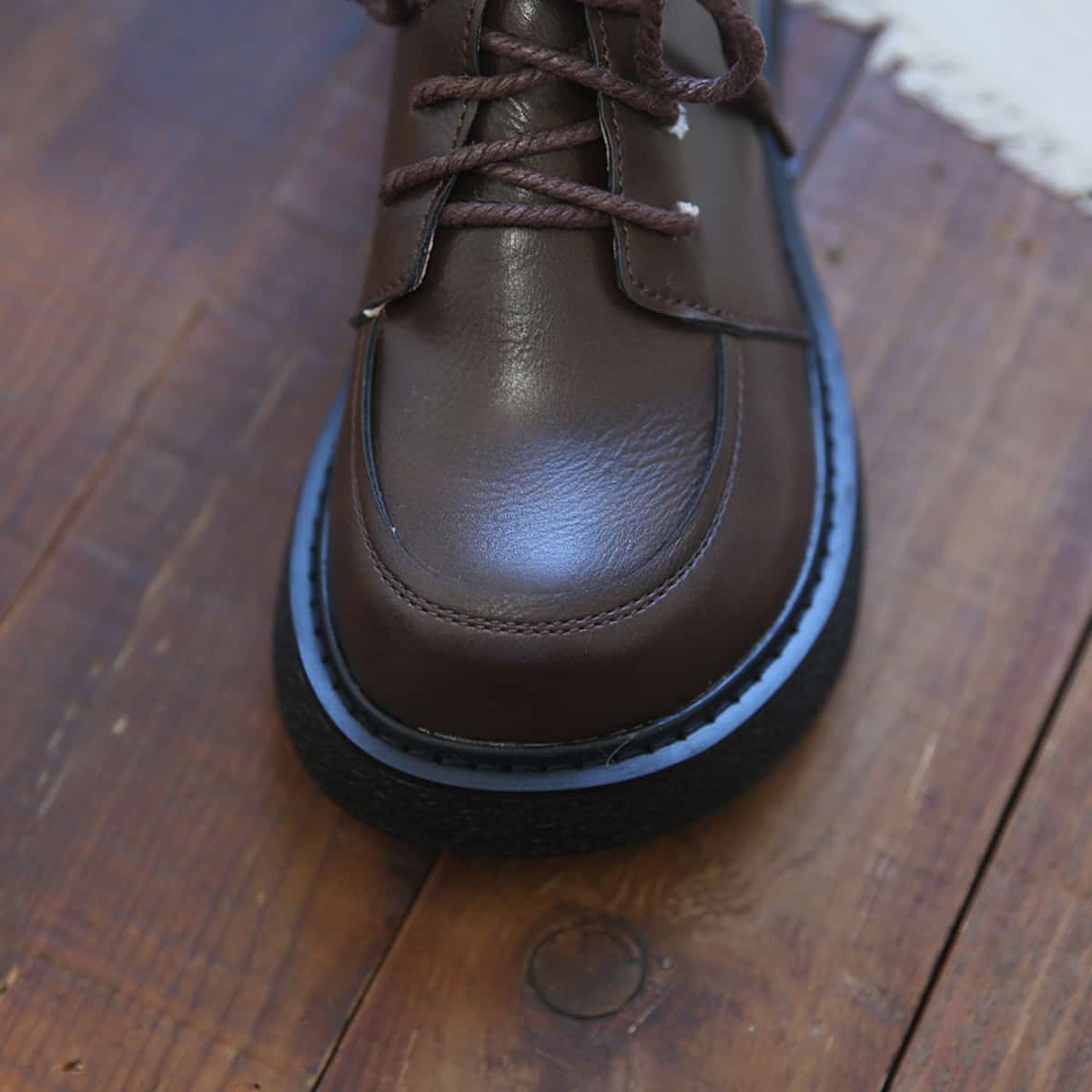 Round head lace-up thick-soled big-head Martin boots women's winter velvet college style black short boots