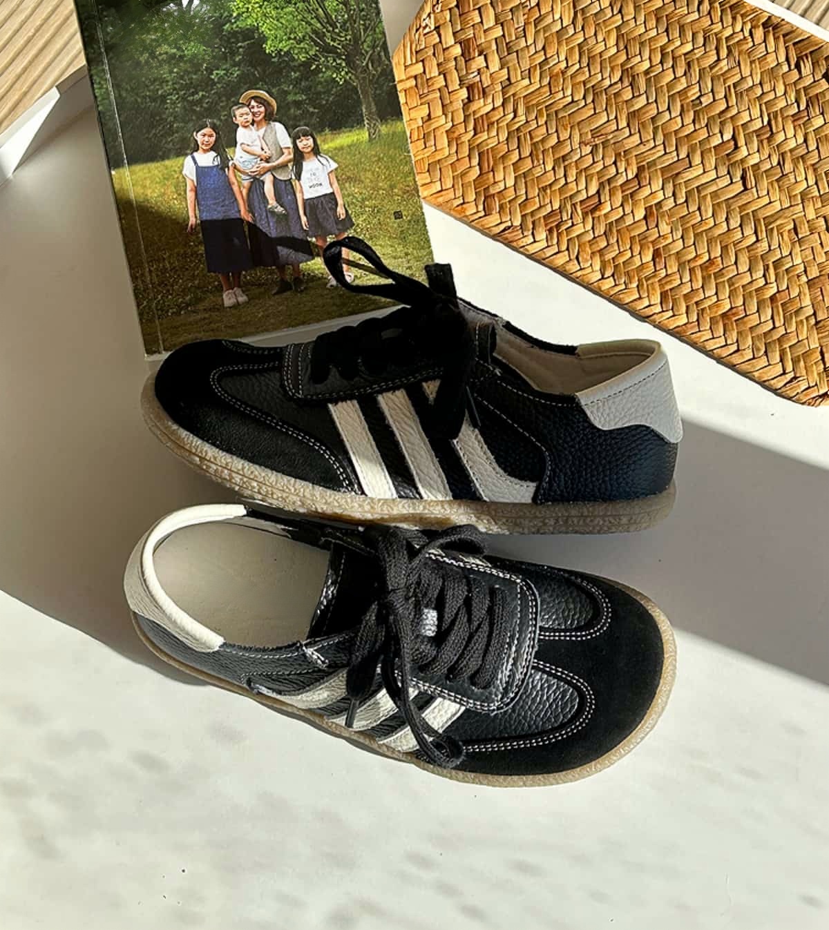 Leather round head lace-up shoes soft sole versatile German training shoes little white shoes