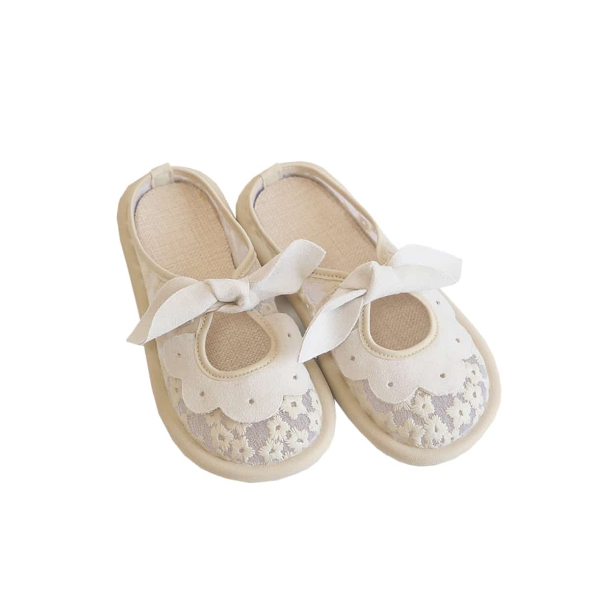 Mesh daisy bag head flat bottom drag summer sweet lotus leaf edge cotton and linen soft bottom sandals