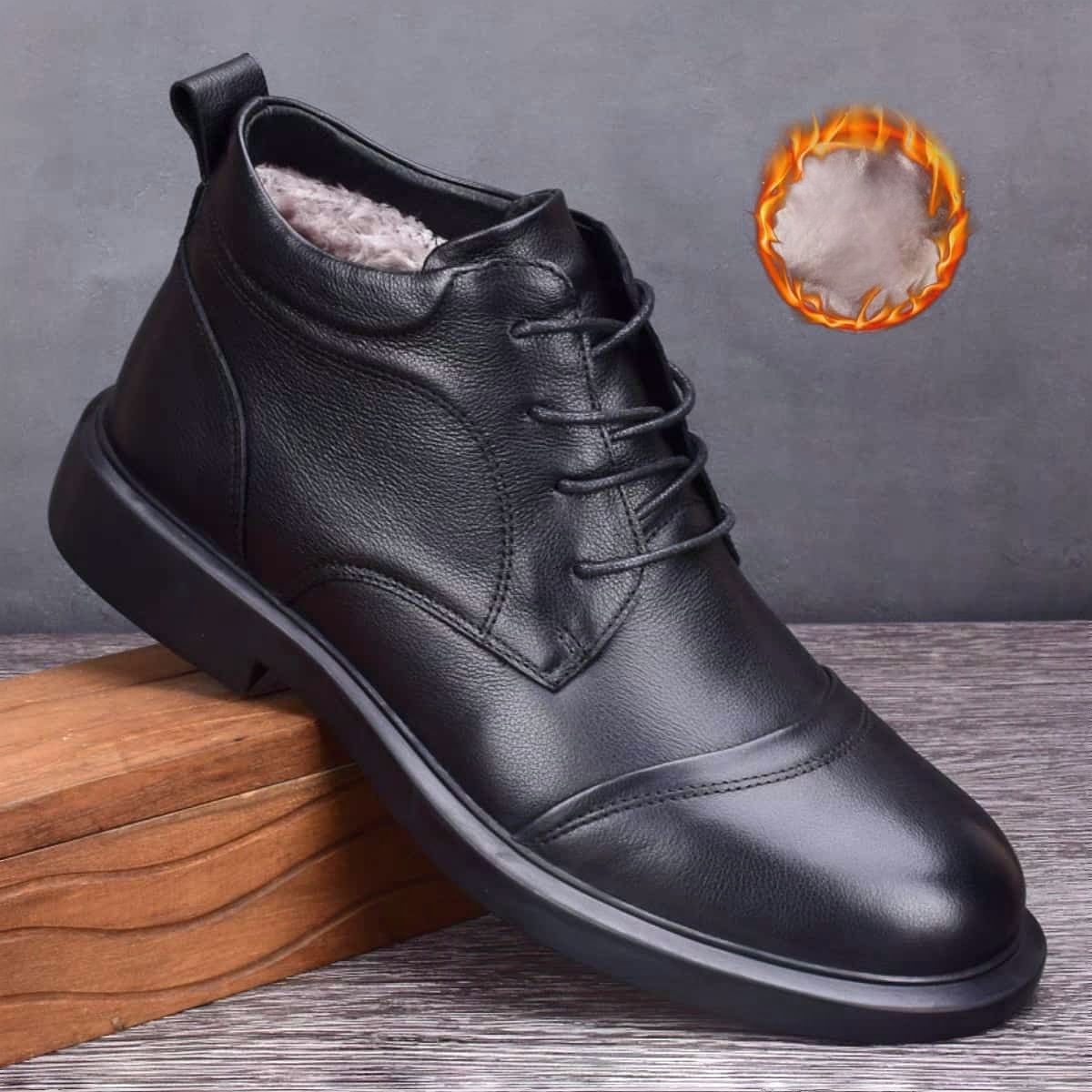 Winter men's shoes leather velvet warm high-top shoes business men's leather shoes soft sole lightweight non-slip Martin boots