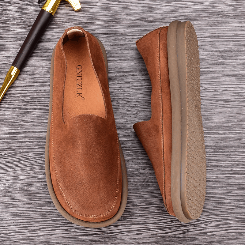 Summer breathable Doudou shoes men's leather soft-soled casual single-layer leather shoes wide feet round head one pedal driving shoes