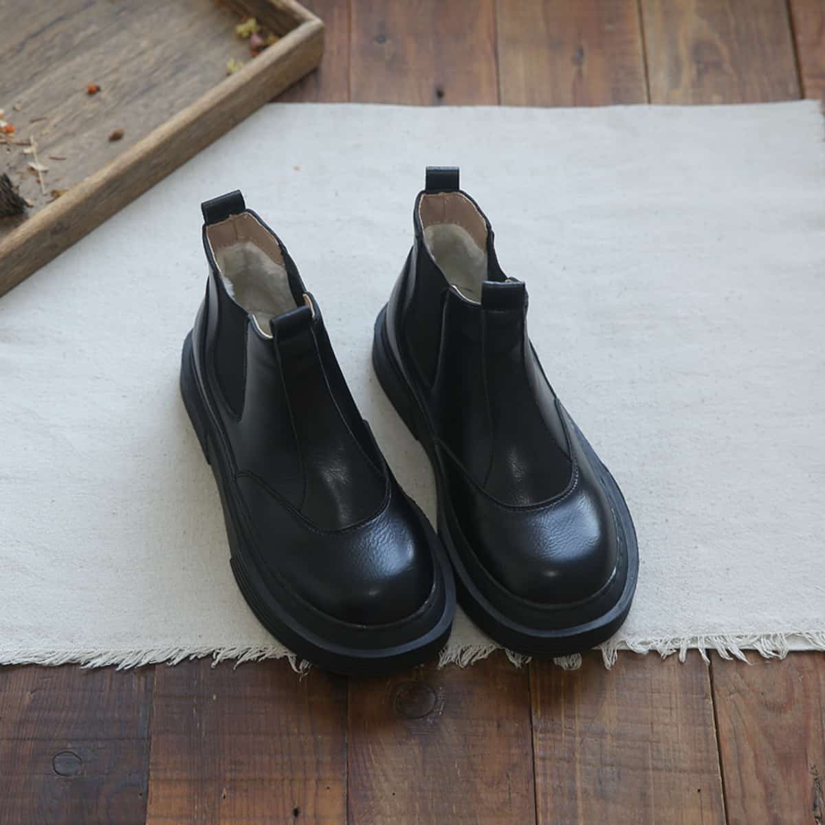 Round Head Platform Big Head Shoes Fleece Versatile Short Boots  Boots