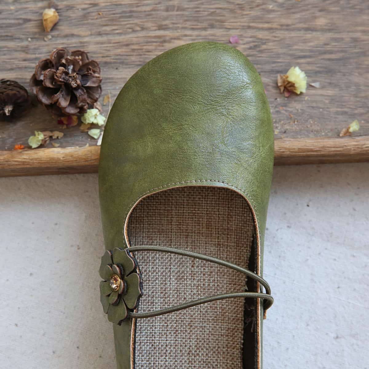 Small fresh petal bag head flat shoes handmade comfortable cotton and linen word with shallow mouth single shoes women