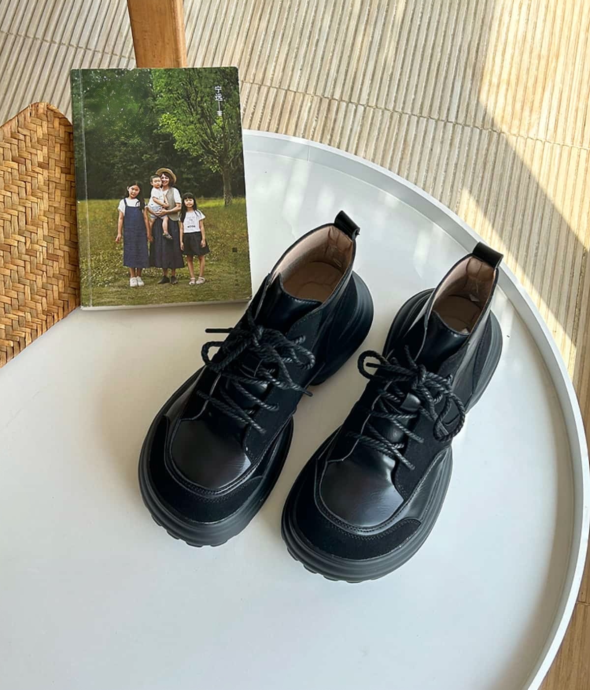 Round head lace-up thick-heeled Martin boots, new high-heeled trendy motorcycle boots, short boots for women