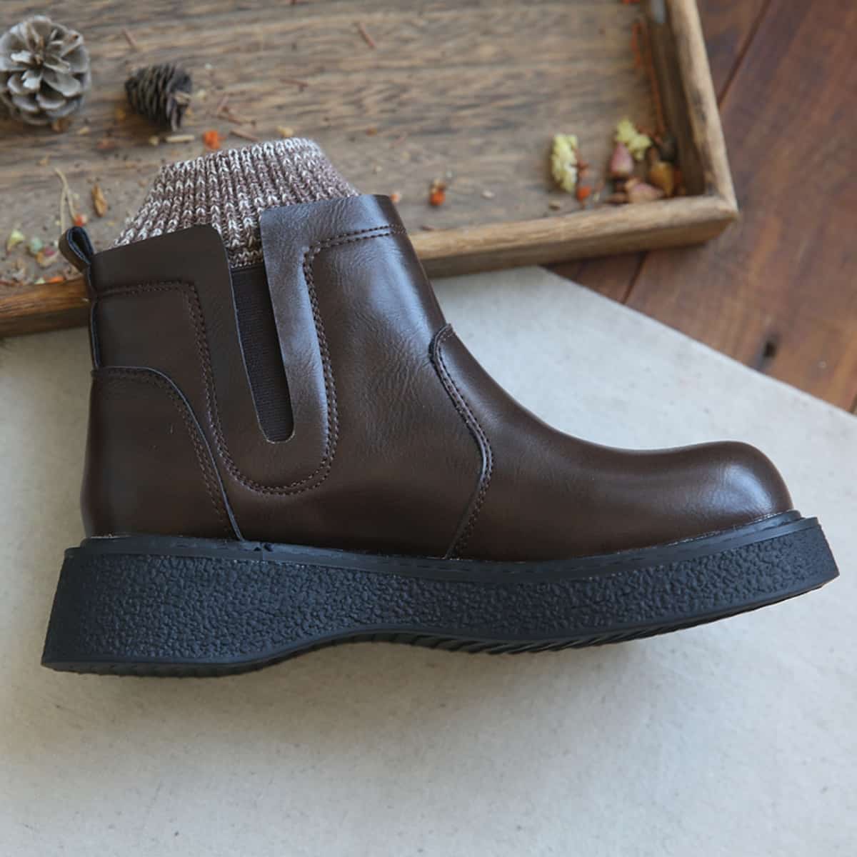 Glossy platform big head shoes winter wool mouth plush locomotive boots cigarette boots women