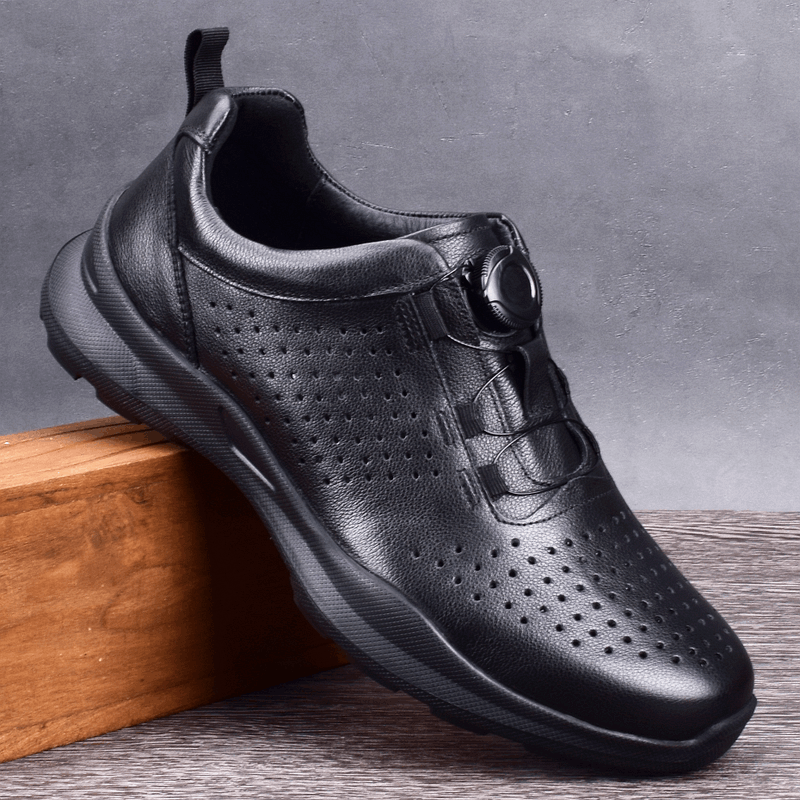 Summer breathable punching sports shoes men's leather first layer cowhide shoes hollow non-slip casual hole shoes