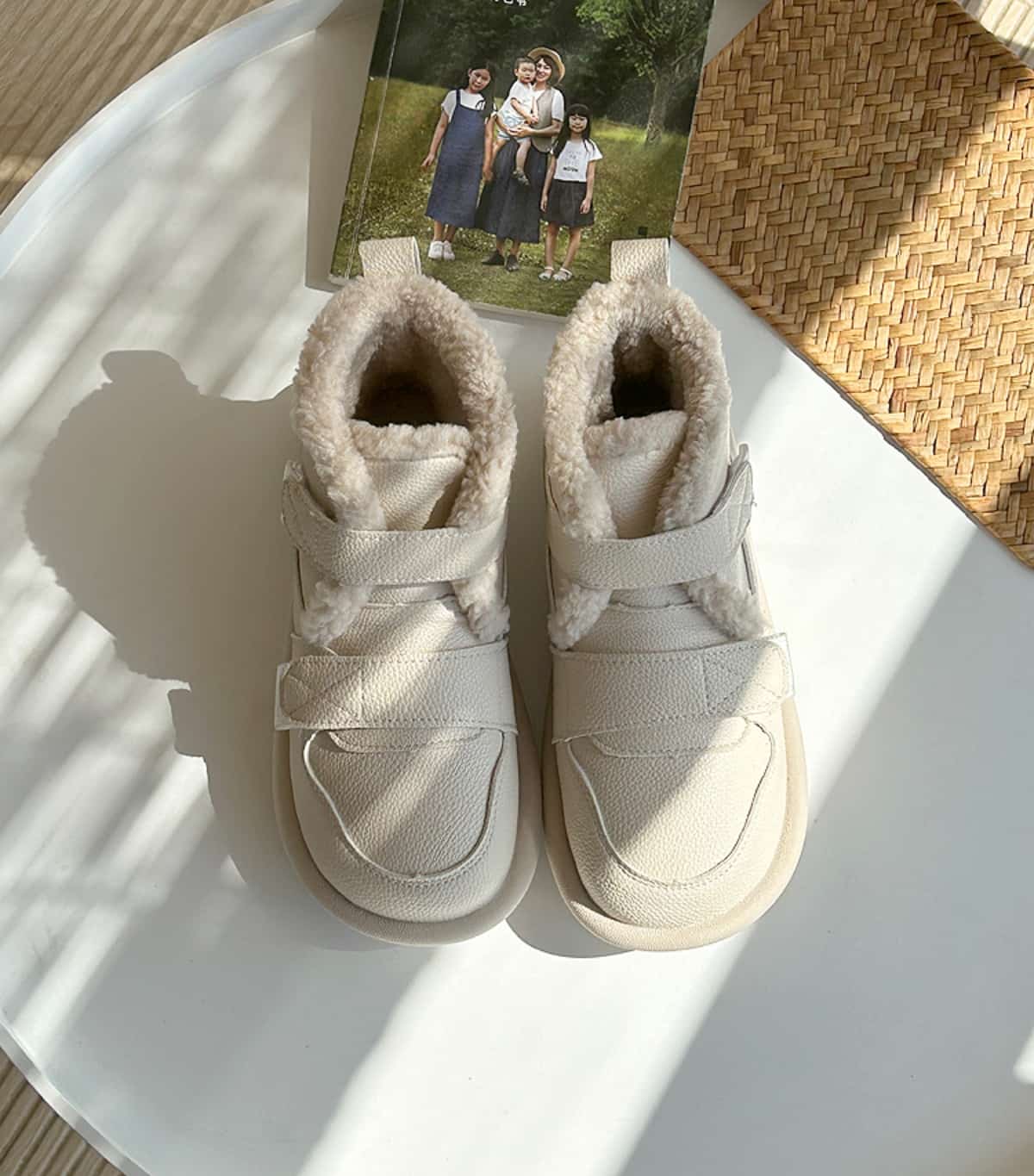 Imitation lamb wool round head flat-bottomed short boots winter Velcro cute warm snow boots