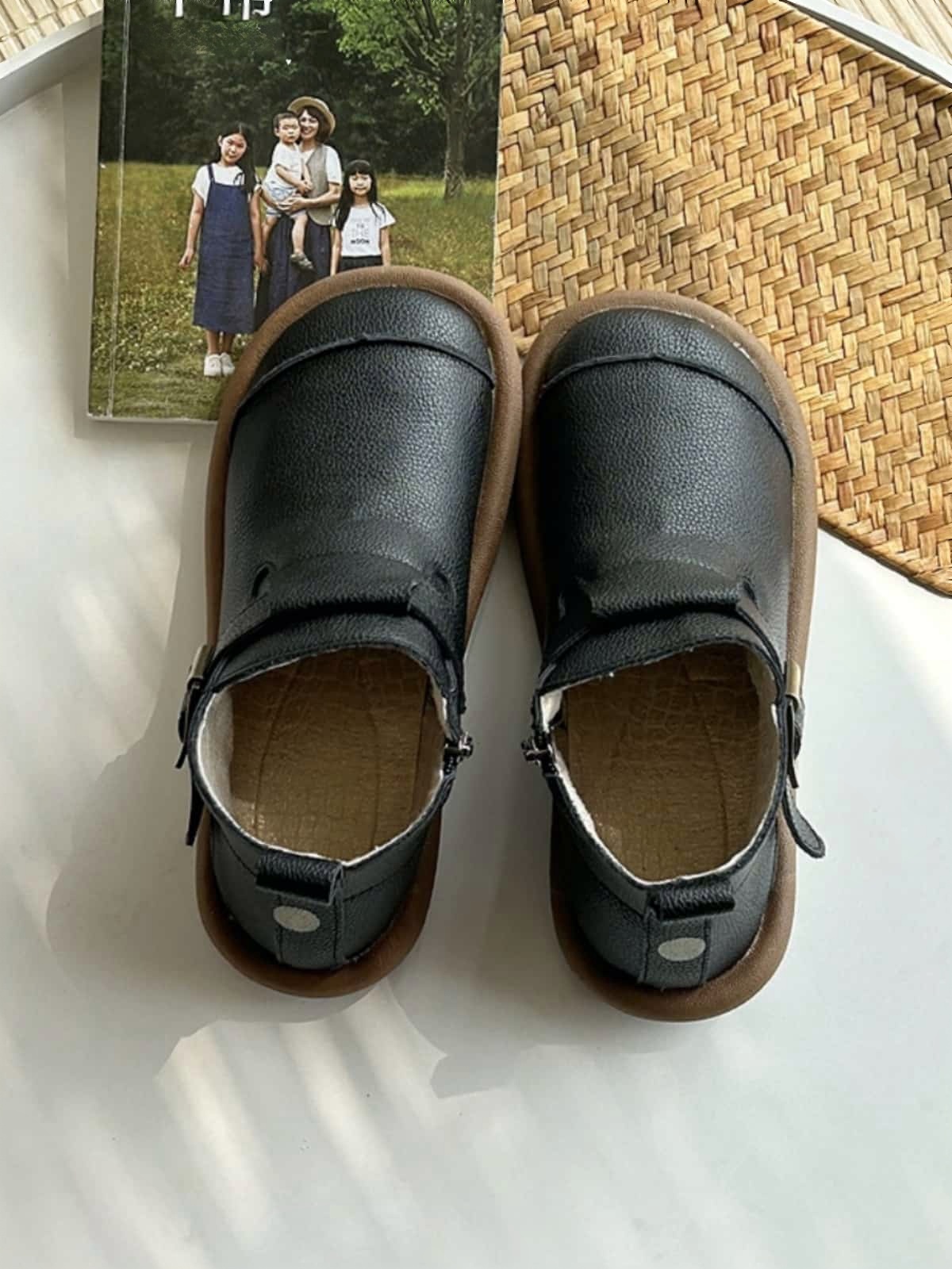 Round head flat bottom short boots new belt buckle fashionable soft sole boots