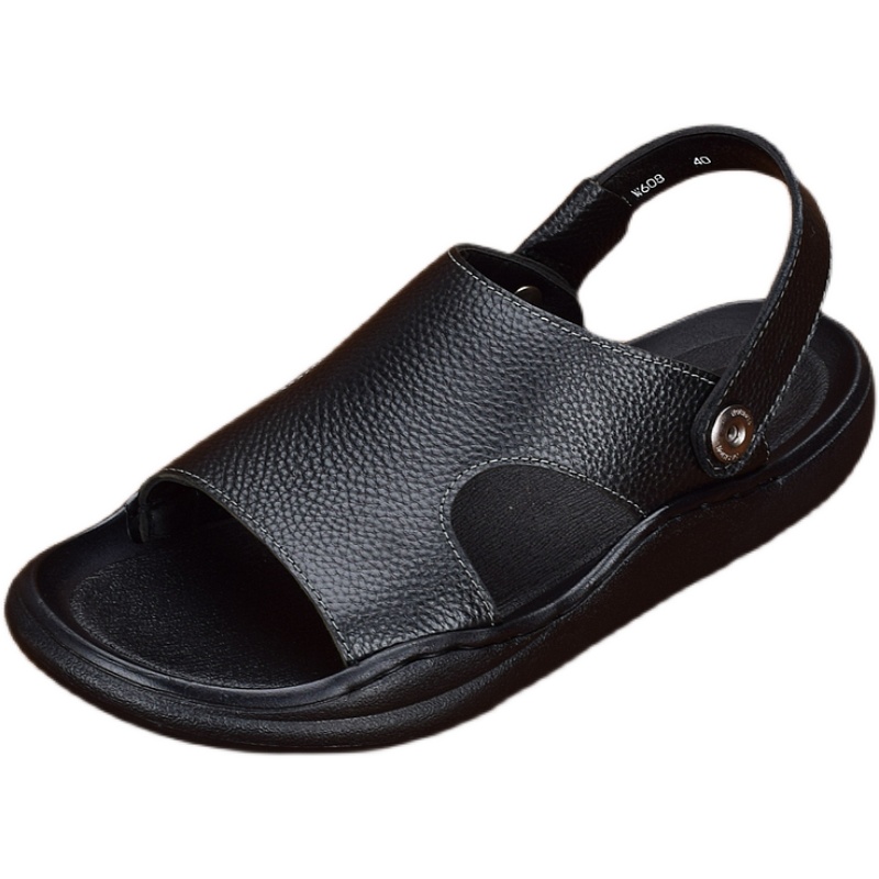 Summer leather beach shoes men's breathable cowhide sandals men's soft-soled casual lightweight non-slip slippers