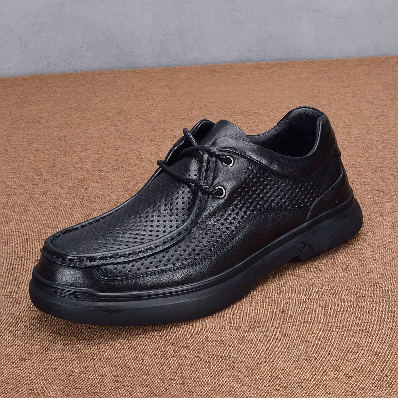 Hollow leather shoes men's genuine leather summer breathable hole shoes first layer cowhide wide head casual business men's shoes