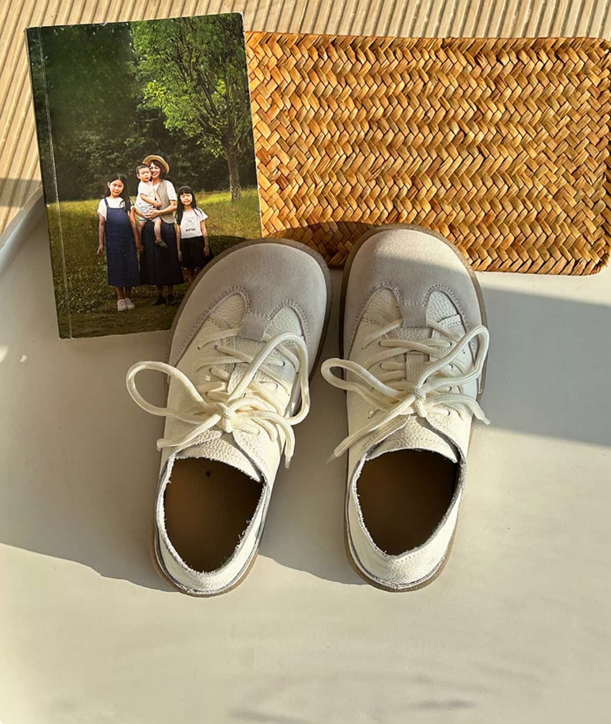 Leather round head lace-up German training shoes spring comfortable soft-soled white shoes single shoes