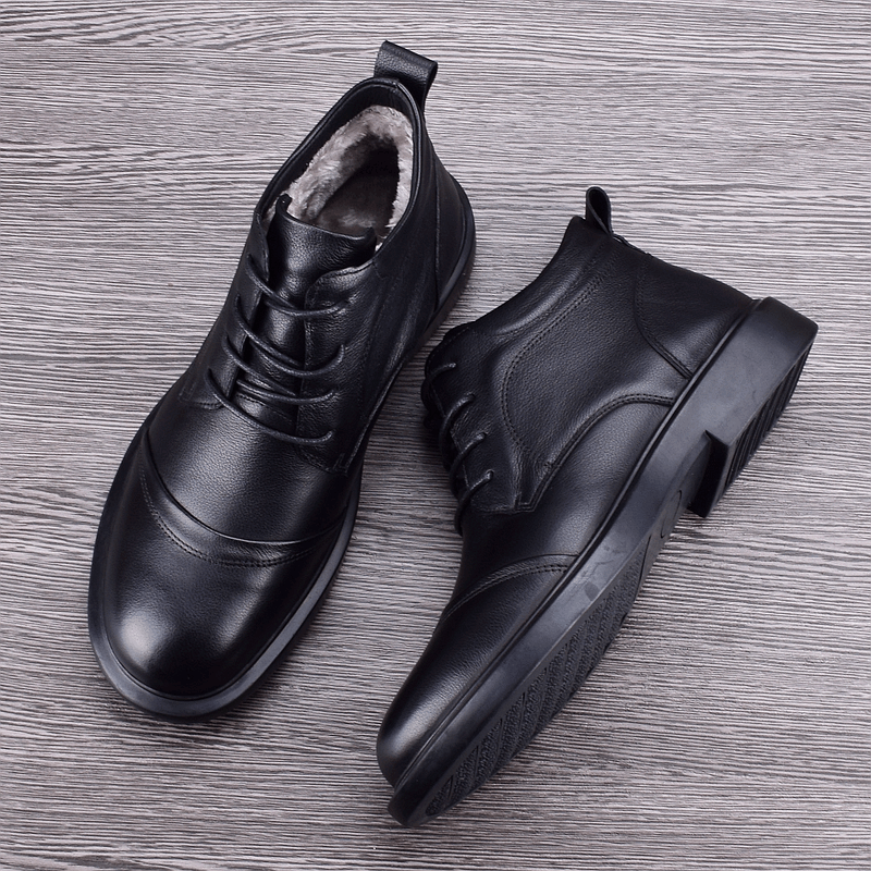 Winter men's shoes leather velvet warm high-top shoes business men's leather shoes soft sole lightweight non-slip Martin boots