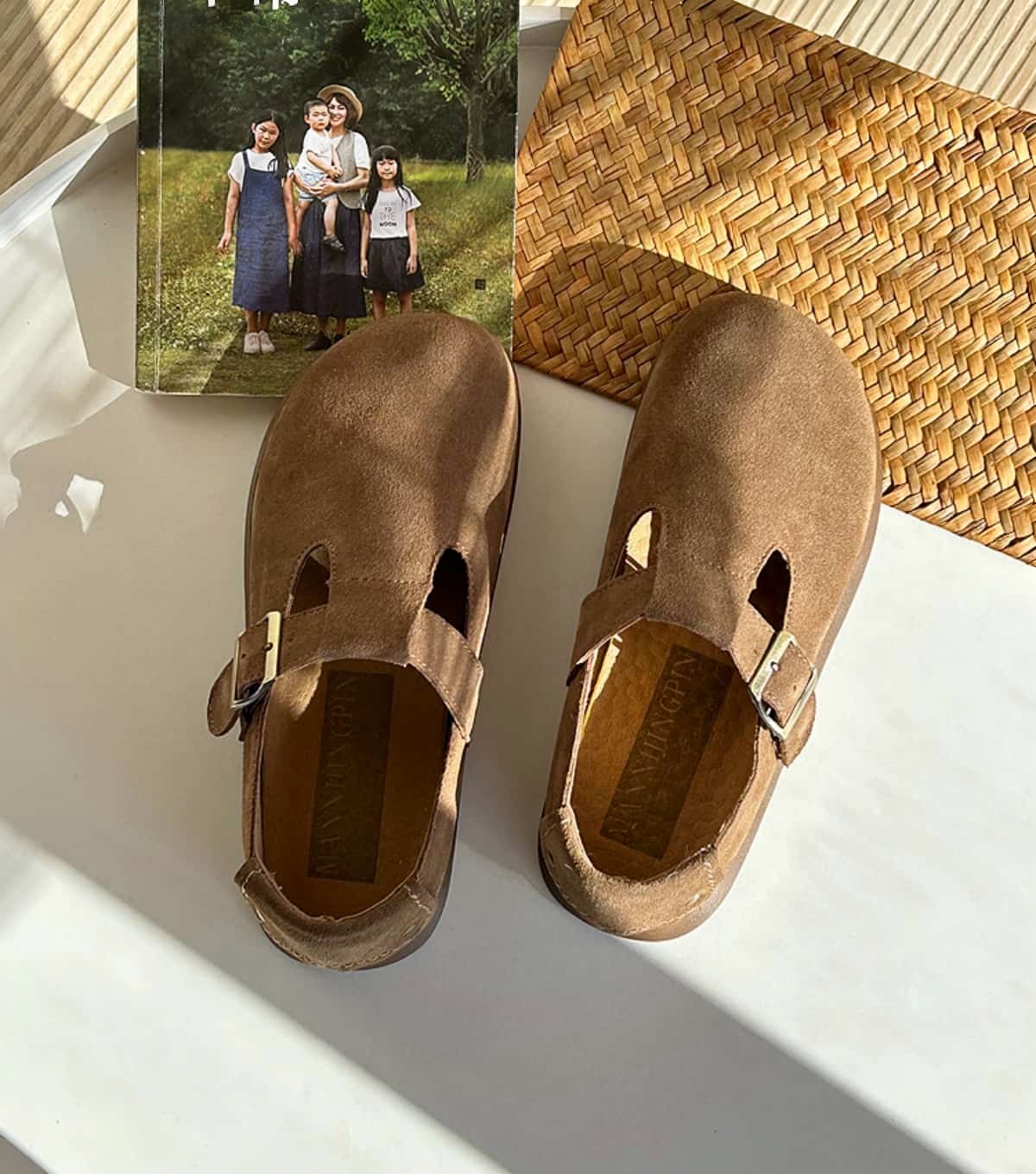Leather Birkenstocks women's new soft-soled single shoes, one-pedal buckle, shallow mouth lazy shoes