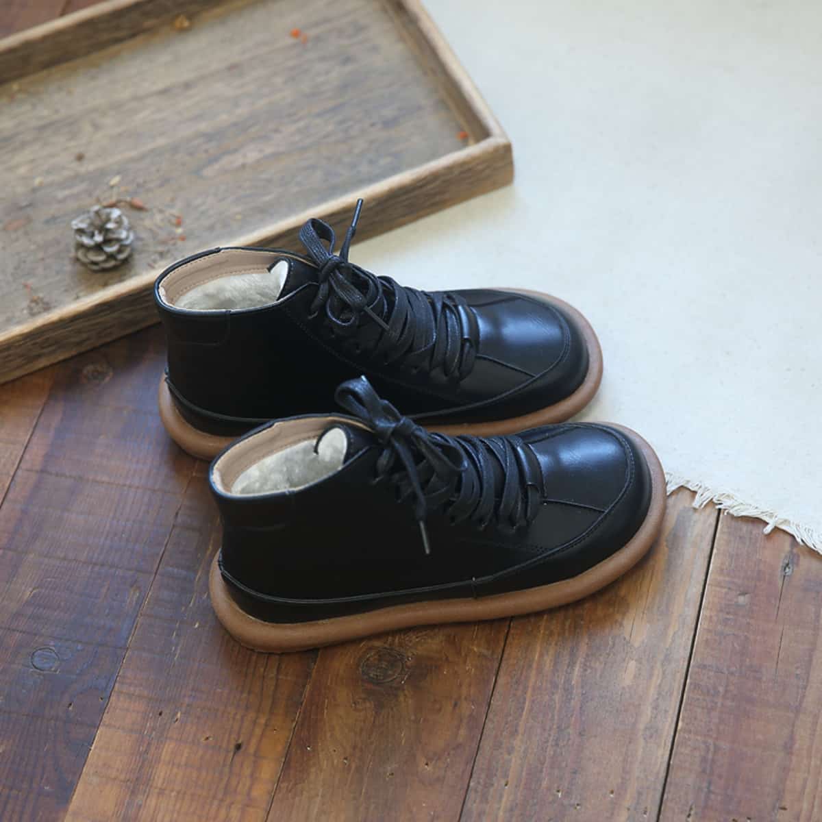 Round head strap flat bottom Martin boots winter new velvet low heel short boots