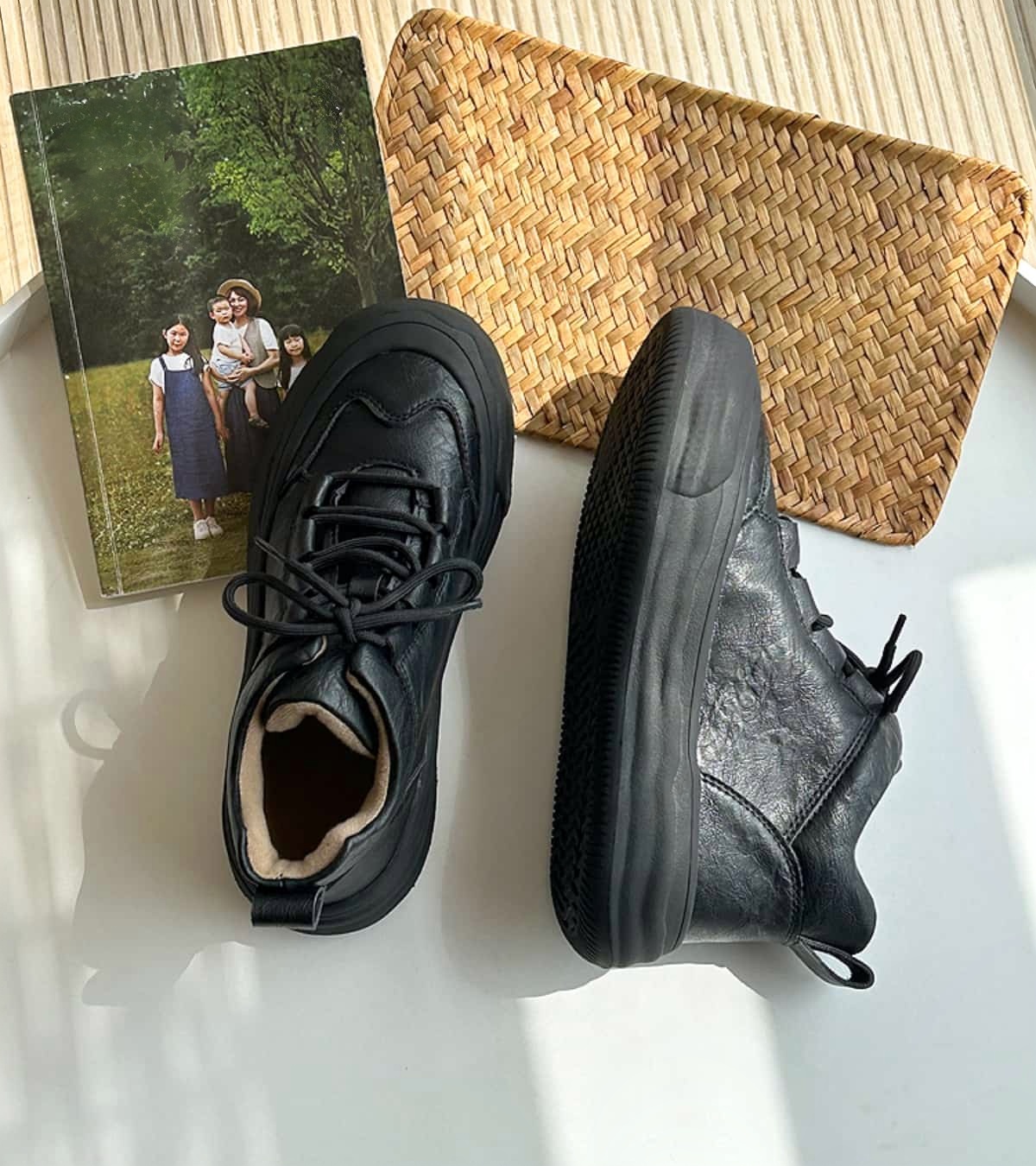 Round head lace-up platform shoes new personality versatile high-top small leather shoes women